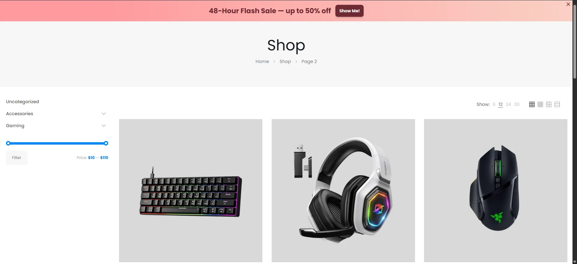 Action Bar live on the Shop page