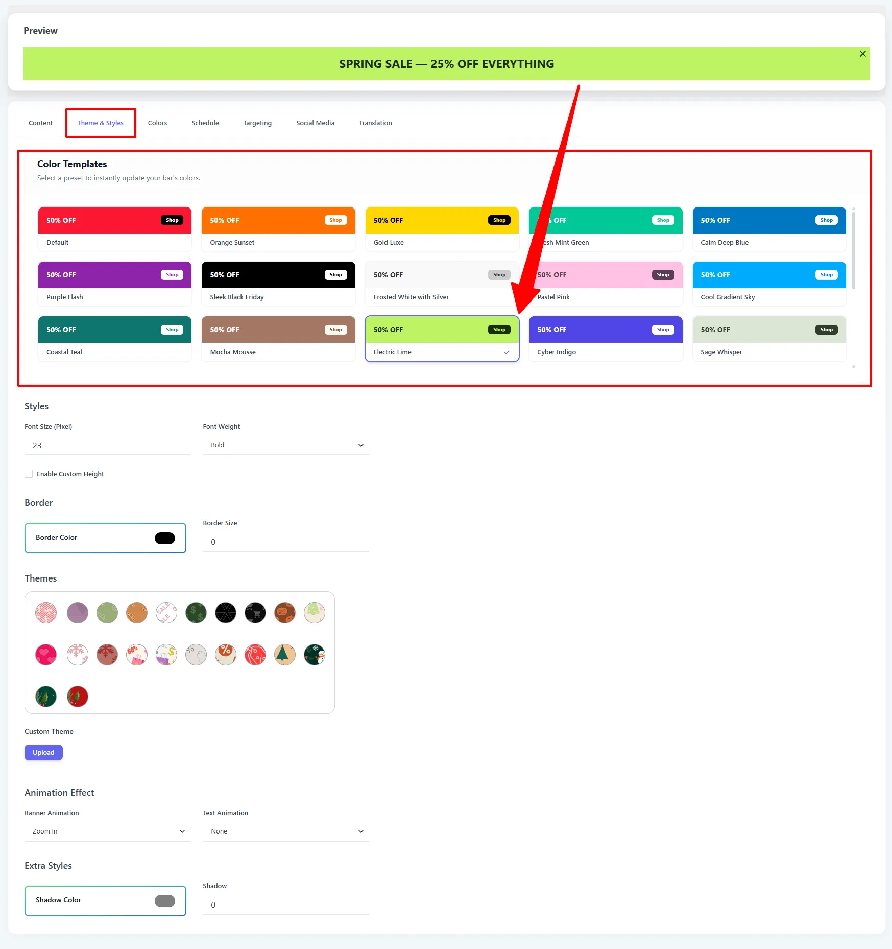 Theme &amp; Styles tab: Color Templates and styling options