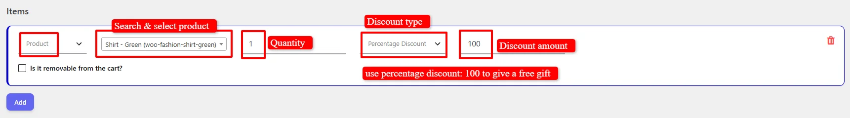 Configure Simple Product free gift
