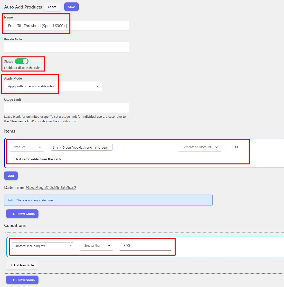 Full Auto Add Product rule configuration overview