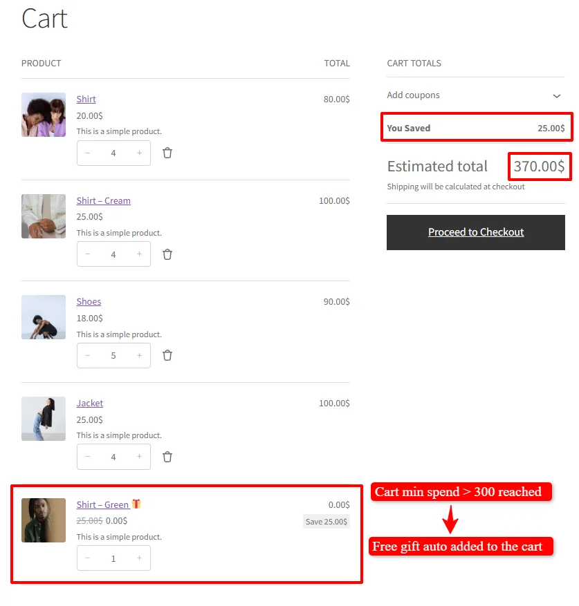 Cart reaches minimum spend and free gift is auto-added