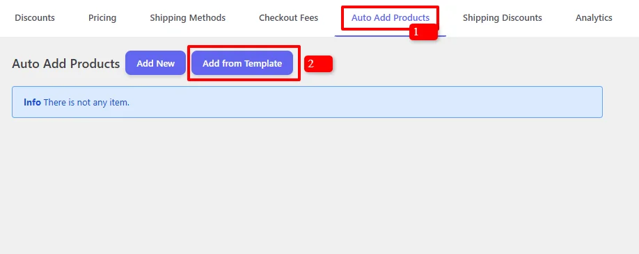 Auto Add Products tab - Add from Template