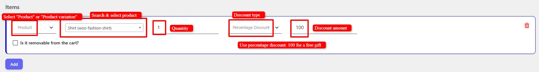Configure Simple Product welcome gift