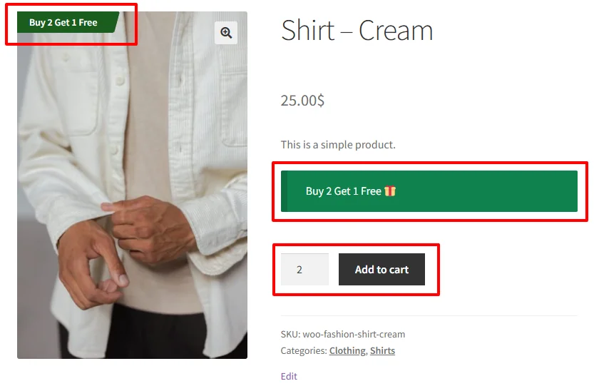Buy 2 Get 1 Free on product page
