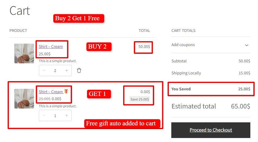Buy 2 Get 1 Free applied in cart