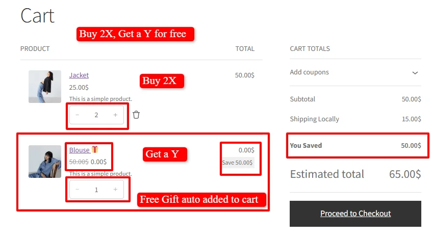 Buy 2X Get 1Y Free applied in cart