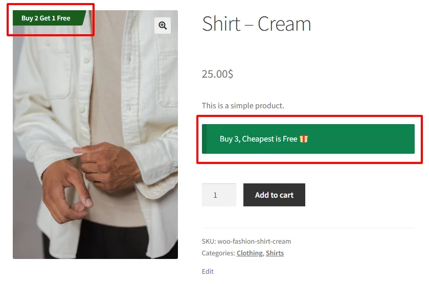 Buy 3 Cheapest is Free on product page