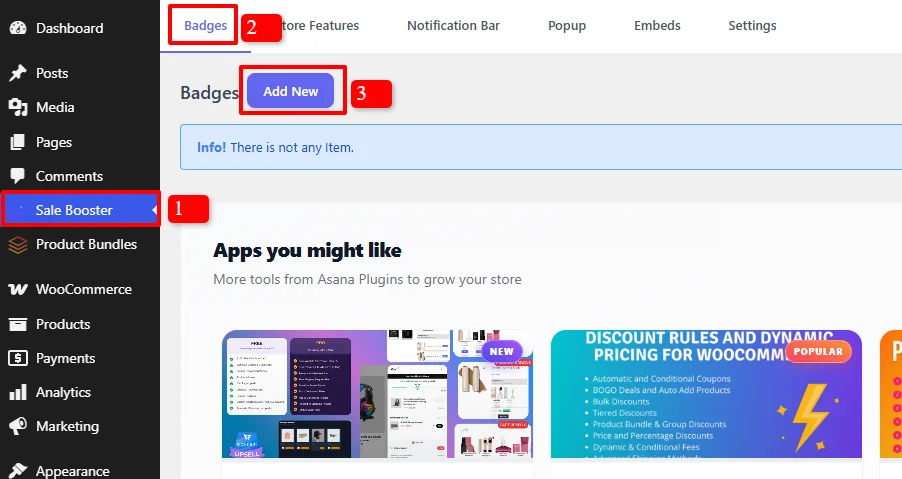 Badges menu in WordPress admin
