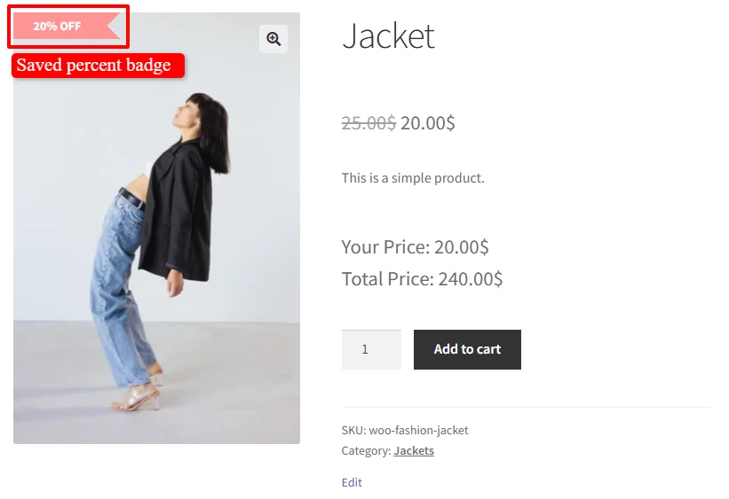 Saved percent badge displayed on product page