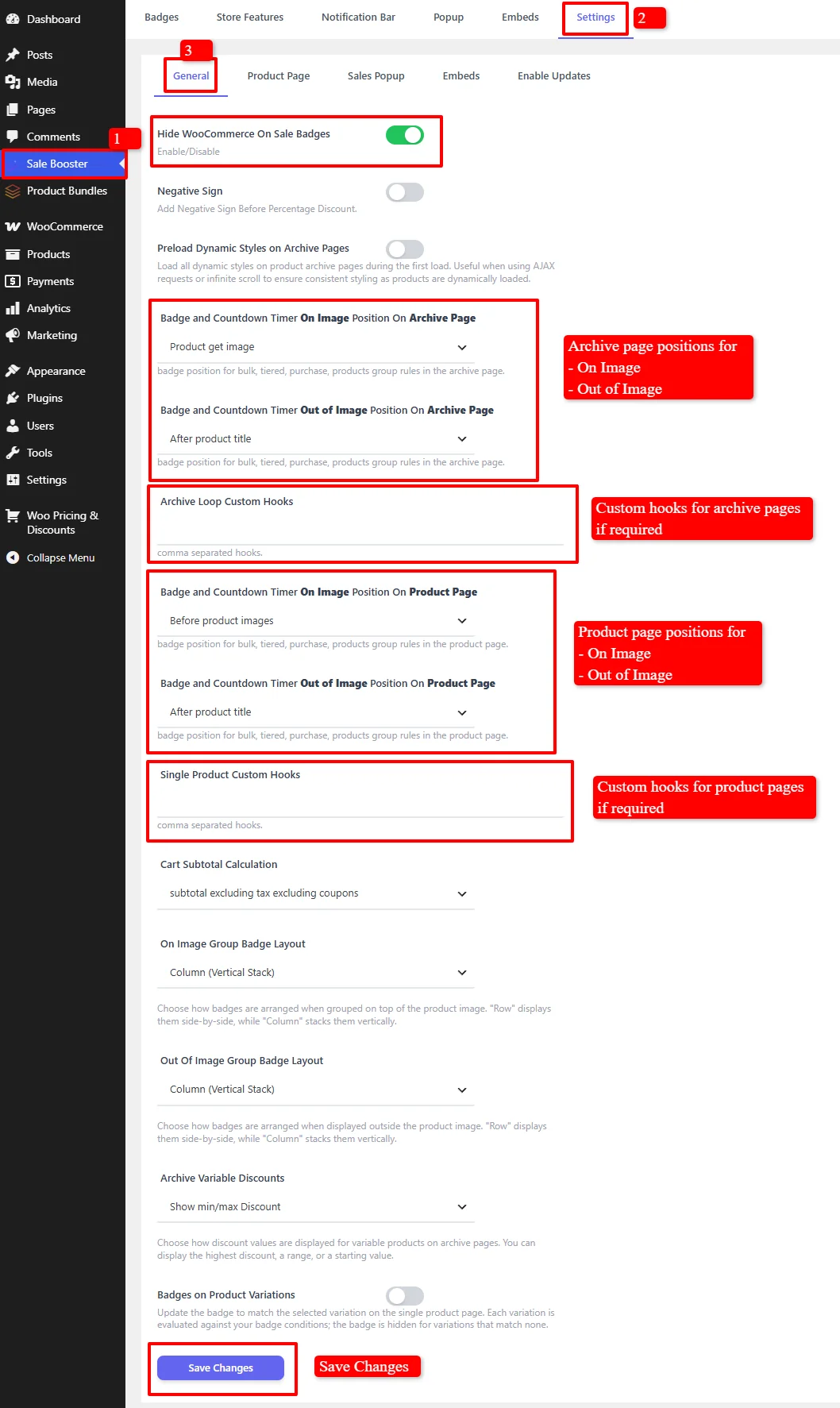 Sale Booster badge settings
