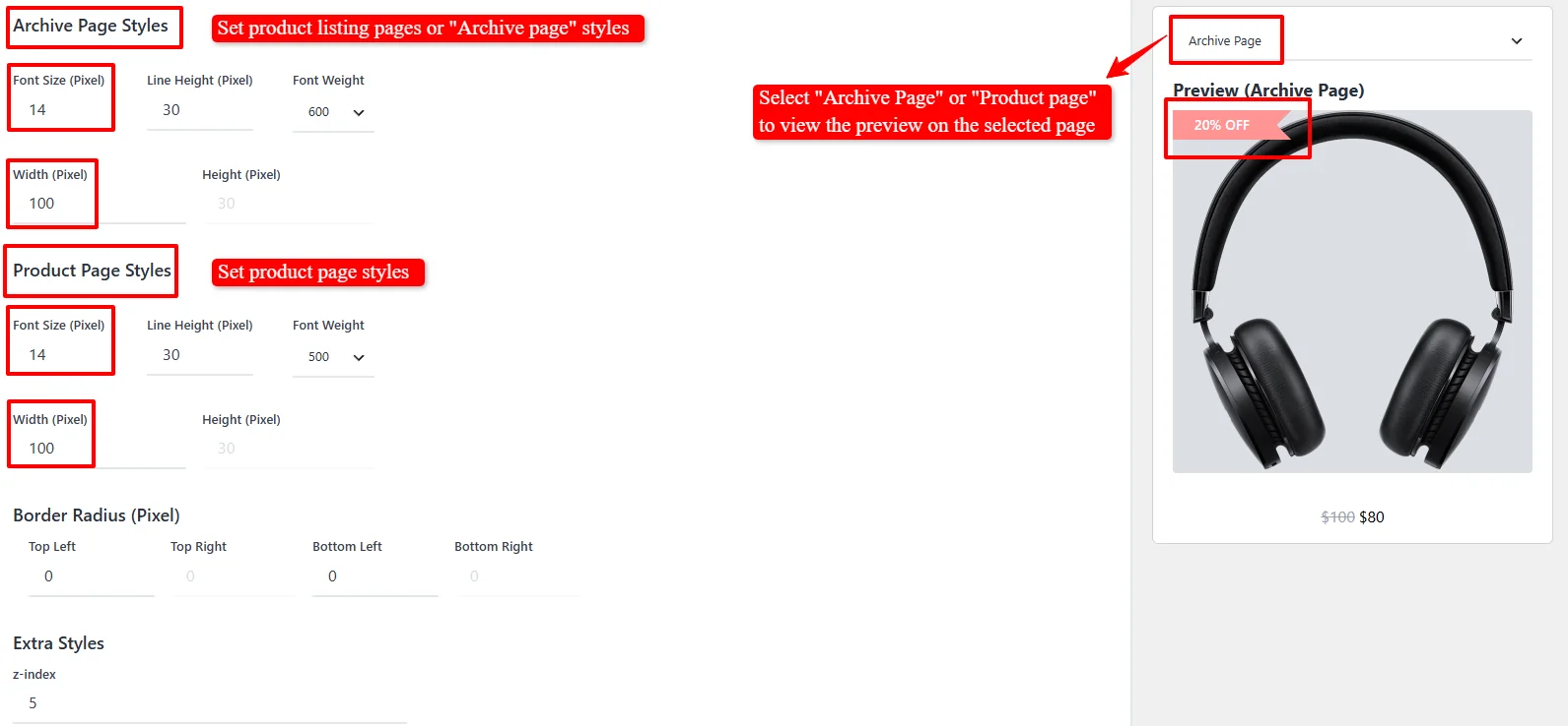 Label color and size customization