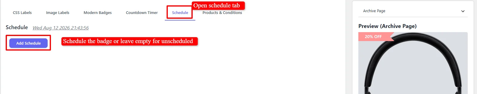 Schedule badge for specific date range