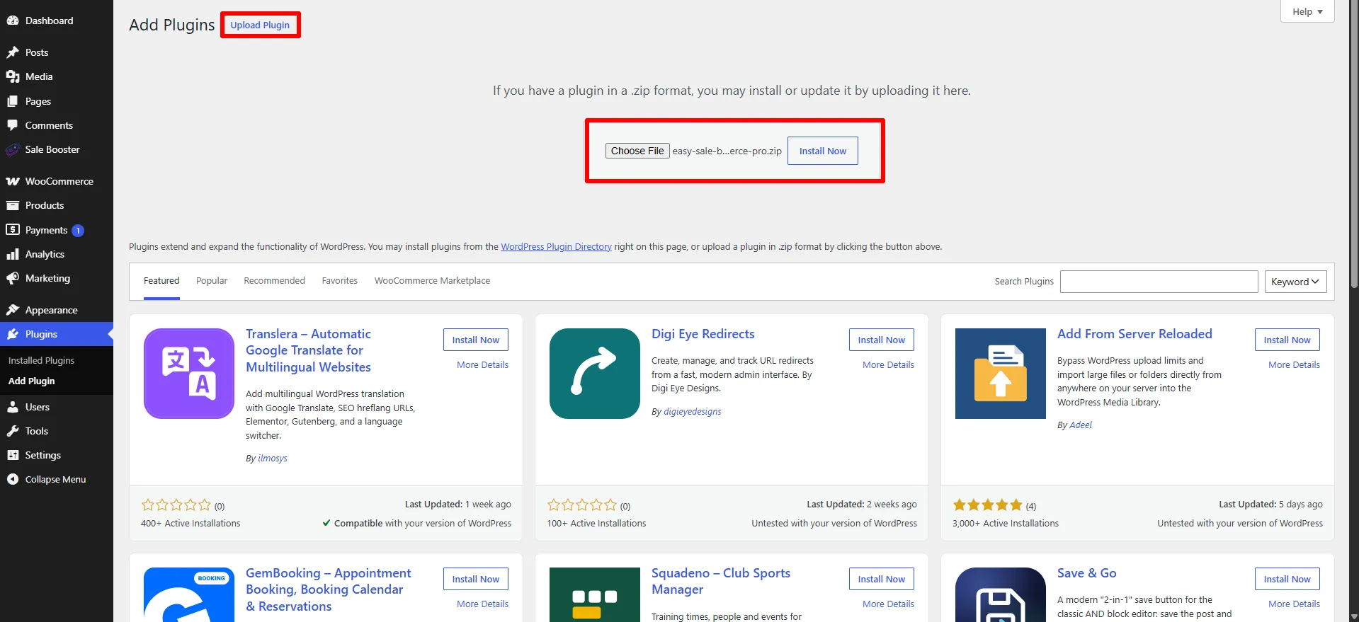 Upload the Pro zip and click Install Now