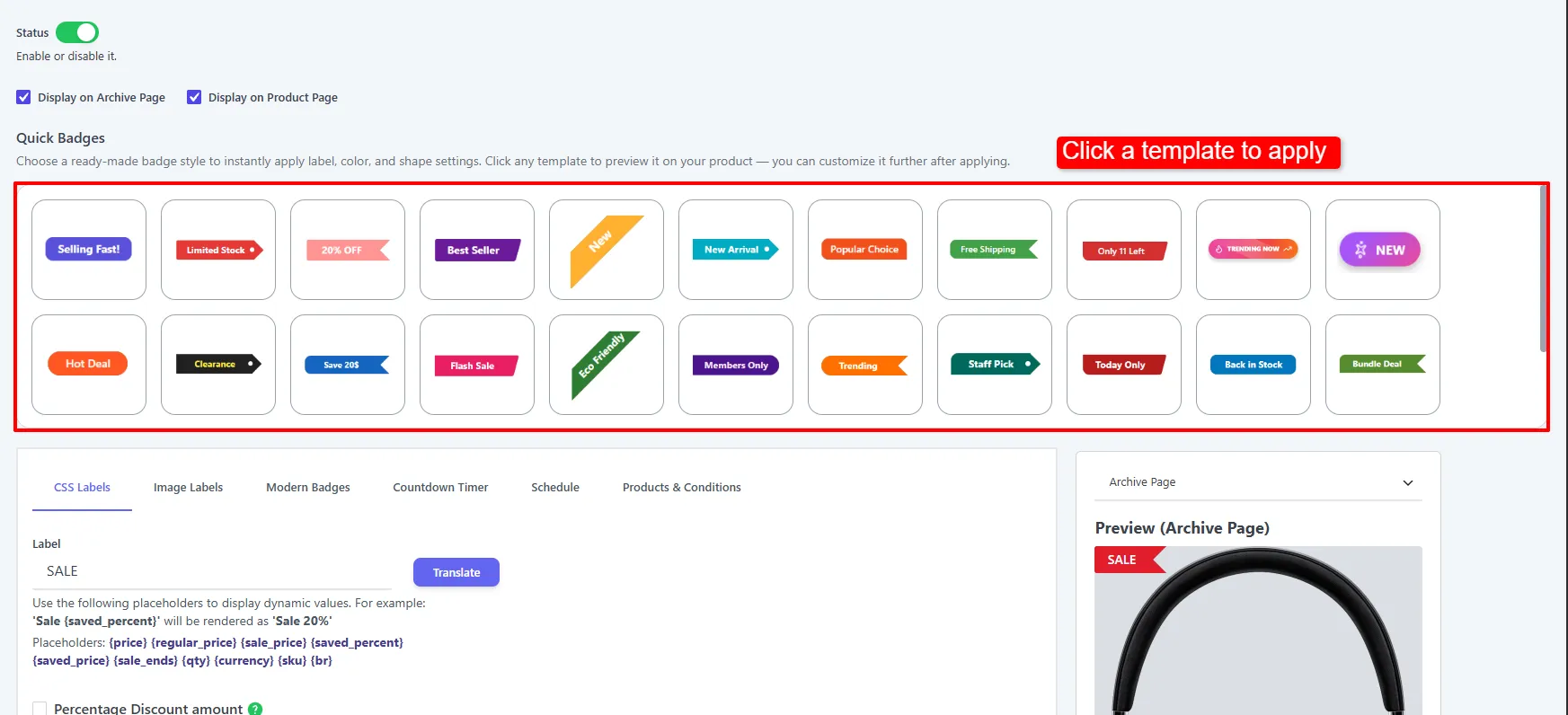 Quick Badges template gallery