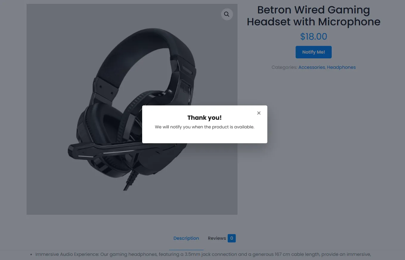 The confirmation message shown after a successful sign-up