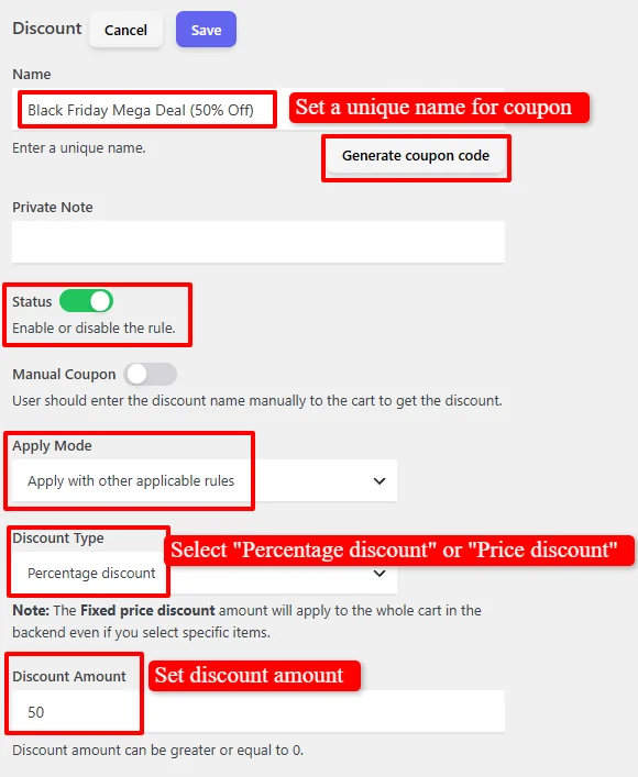 Black Friday discount configuration