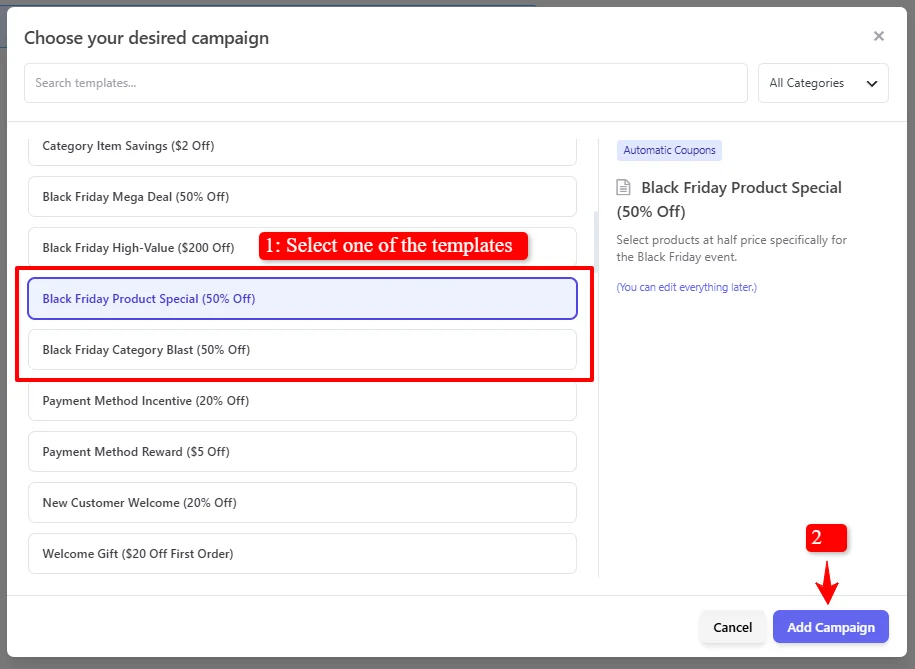 Black Friday targeted templates