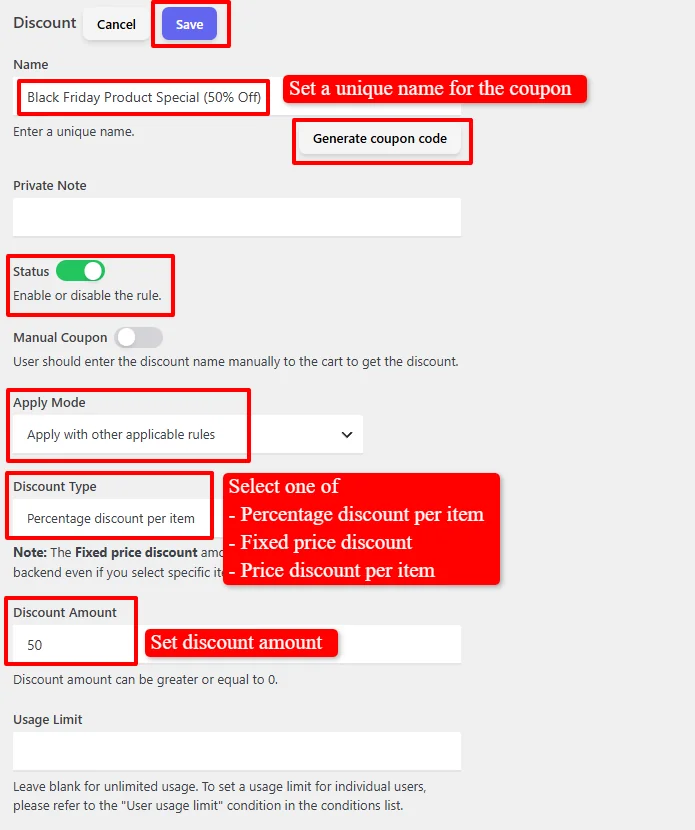 Black Friday targeted discount configuration