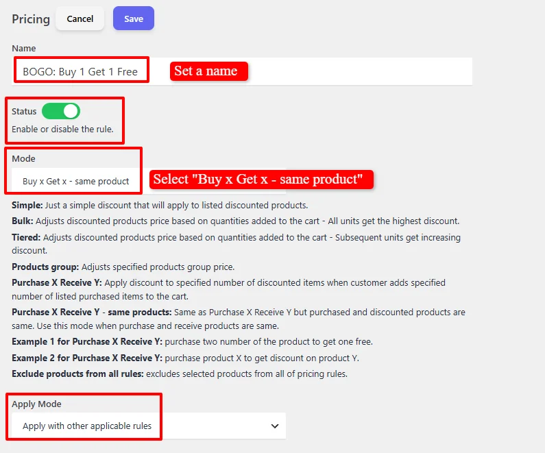 BOGO discount configuration