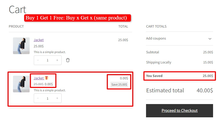 BOGO applied in cart