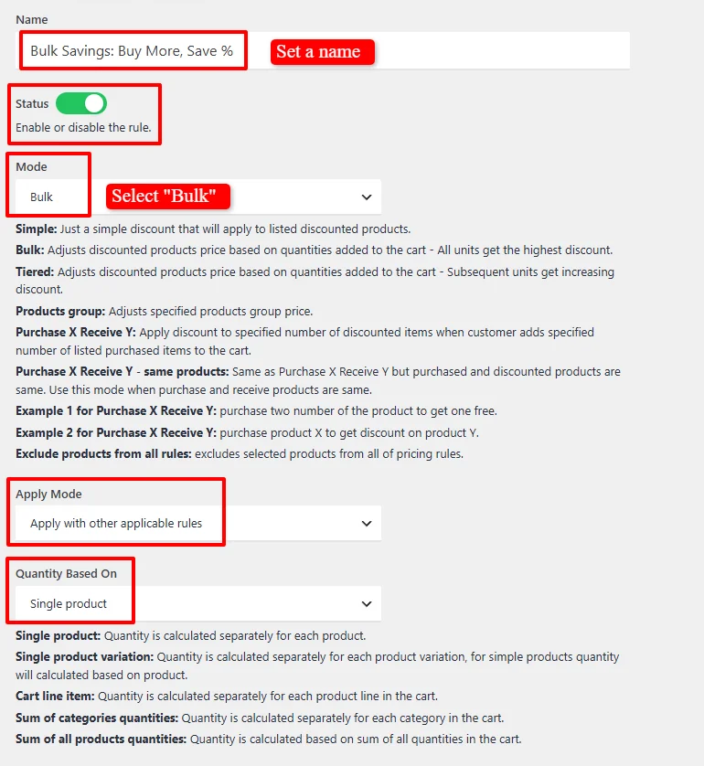 Bulk discount configuration