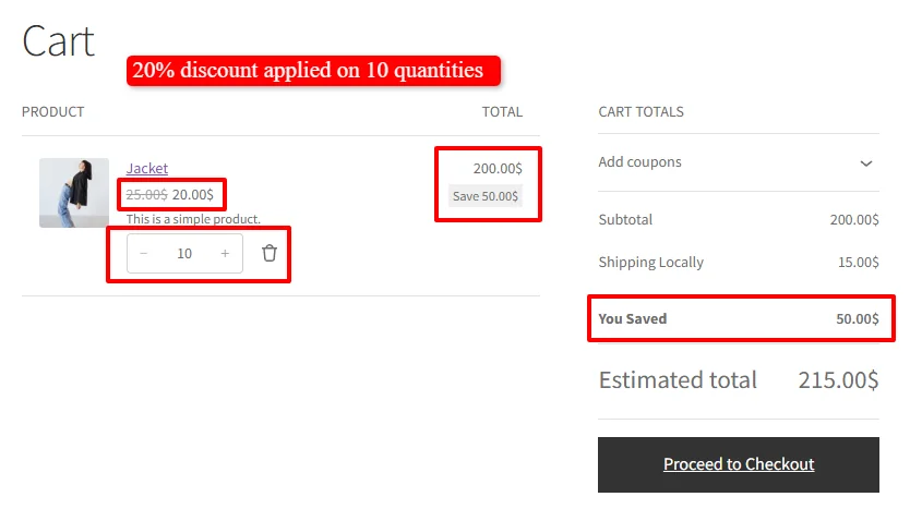 Bulk discounts applied in cart