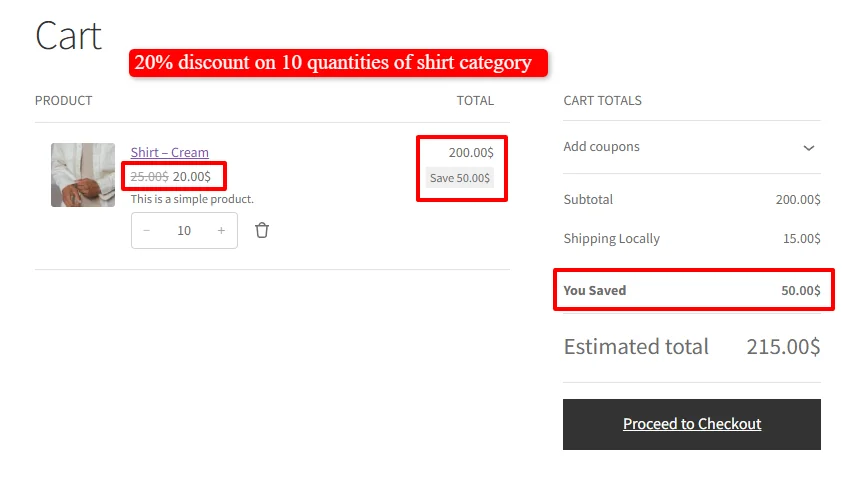 Category bulk discounts applied in cart