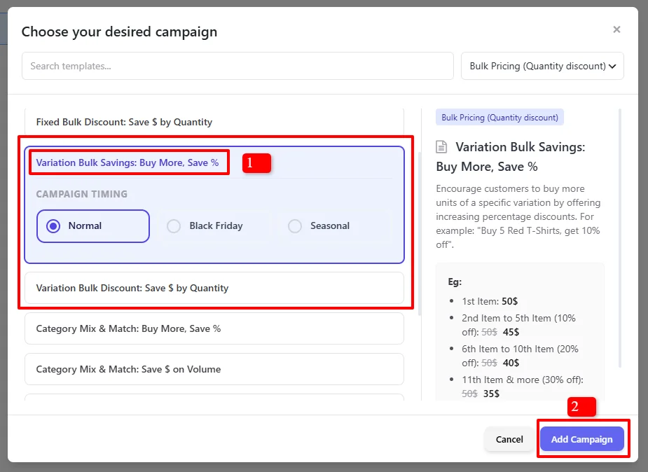Variation Bulk Savings template