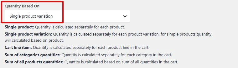 Quantity based on single product variation