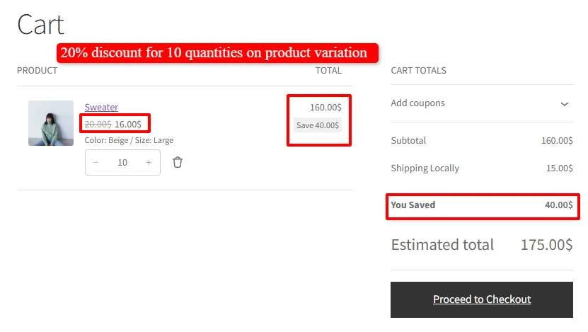 Variation bulk discounts applied in cart