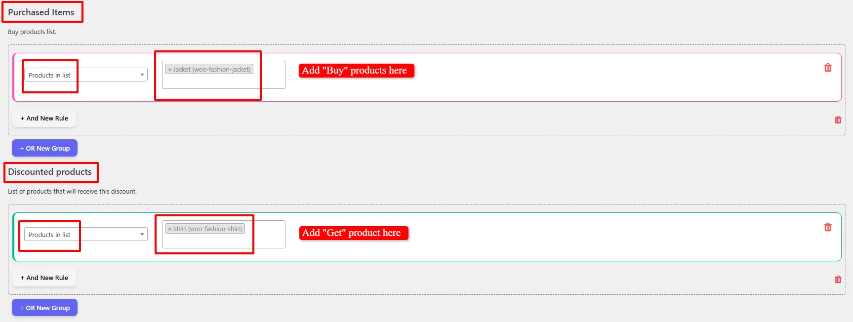 Select purchased items for Buy X Get Y