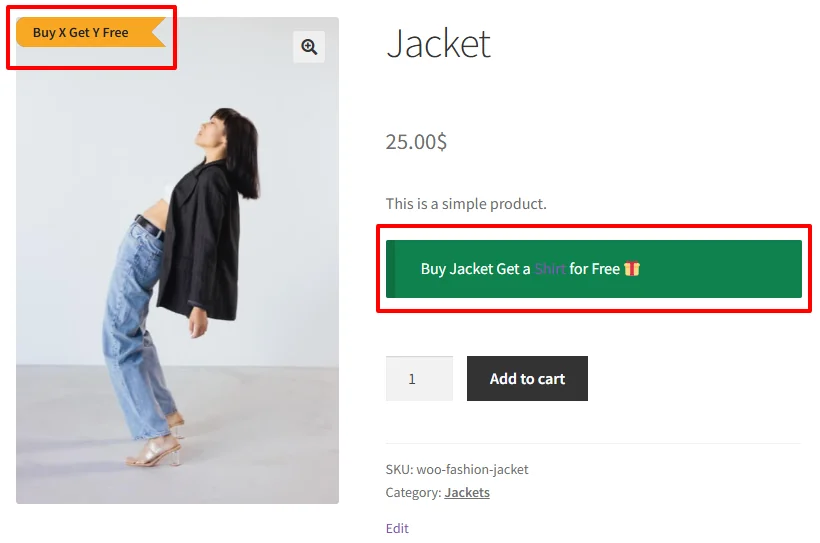 Buy X Get Y Free on "Buy" product page