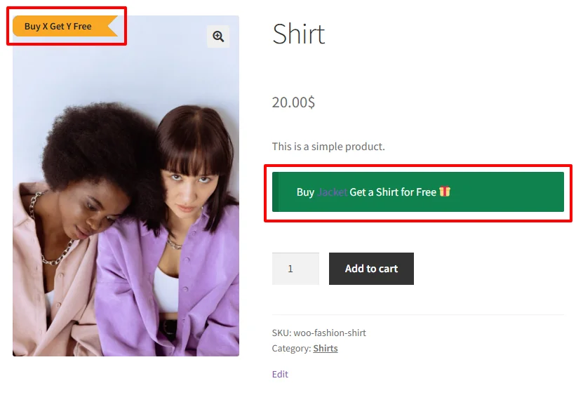 Buy X Get Y Free on "Get" product page