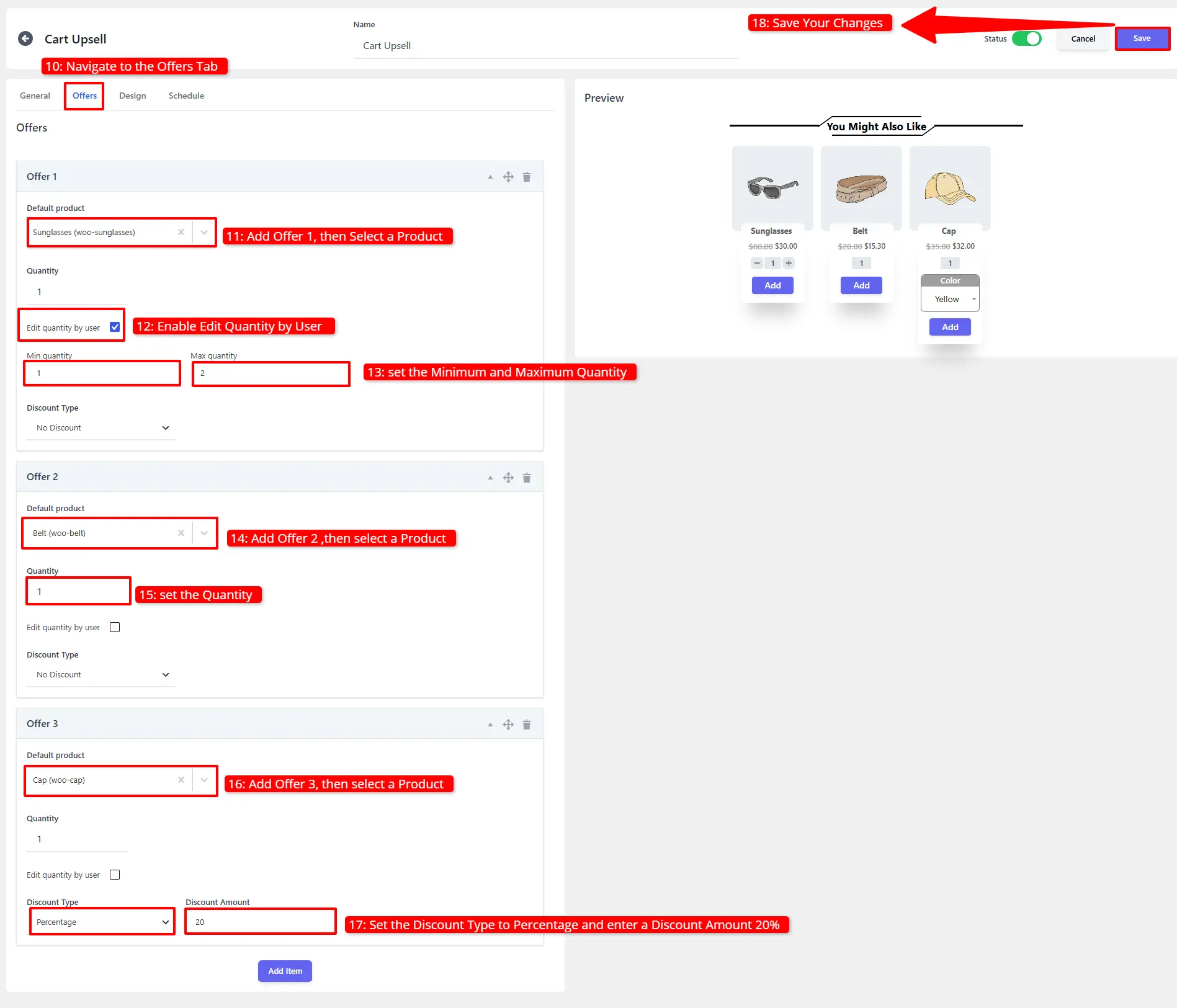 Offers tab configuration for Cart Upsell