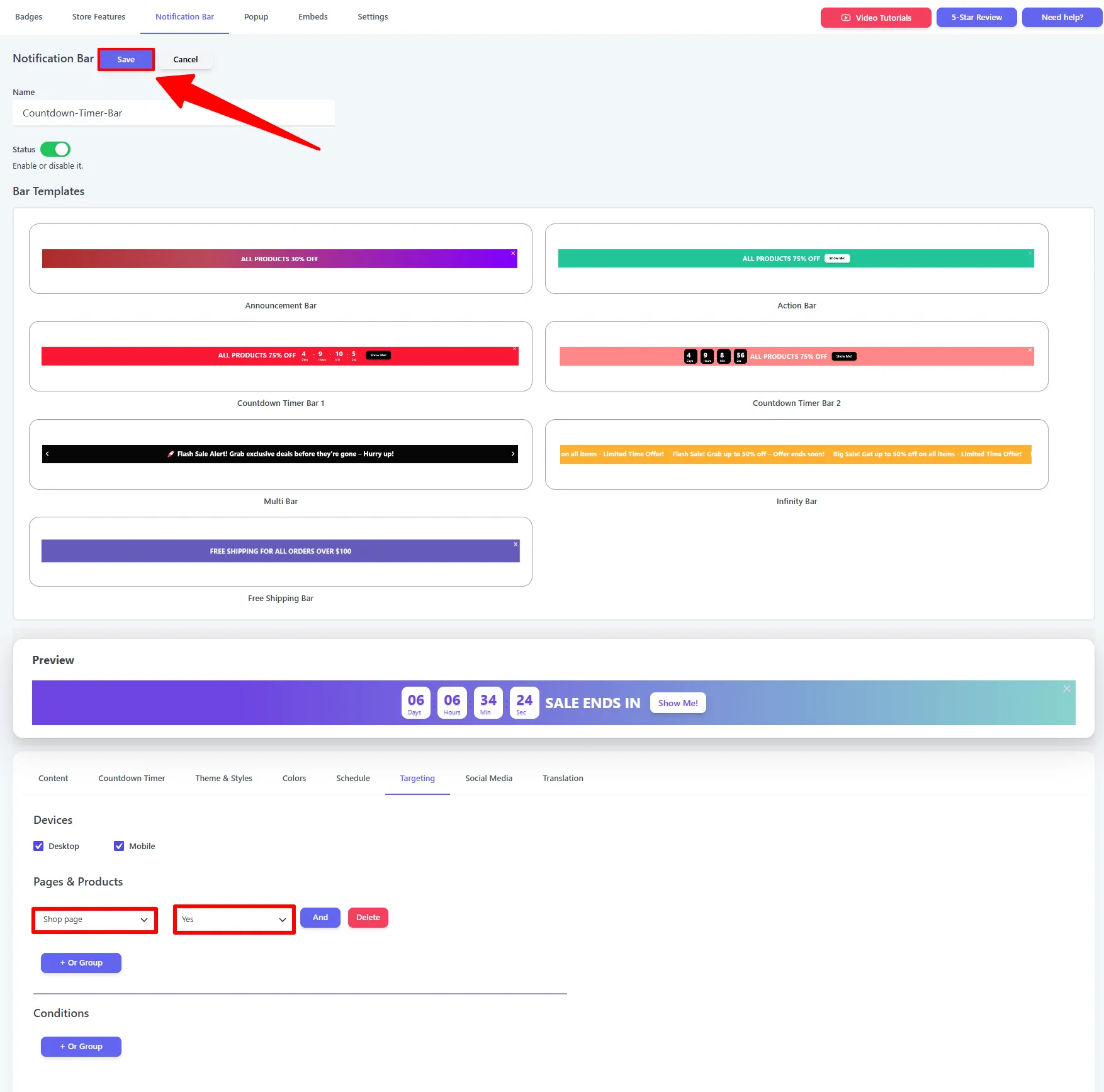 Targeting tab: devices and page rules