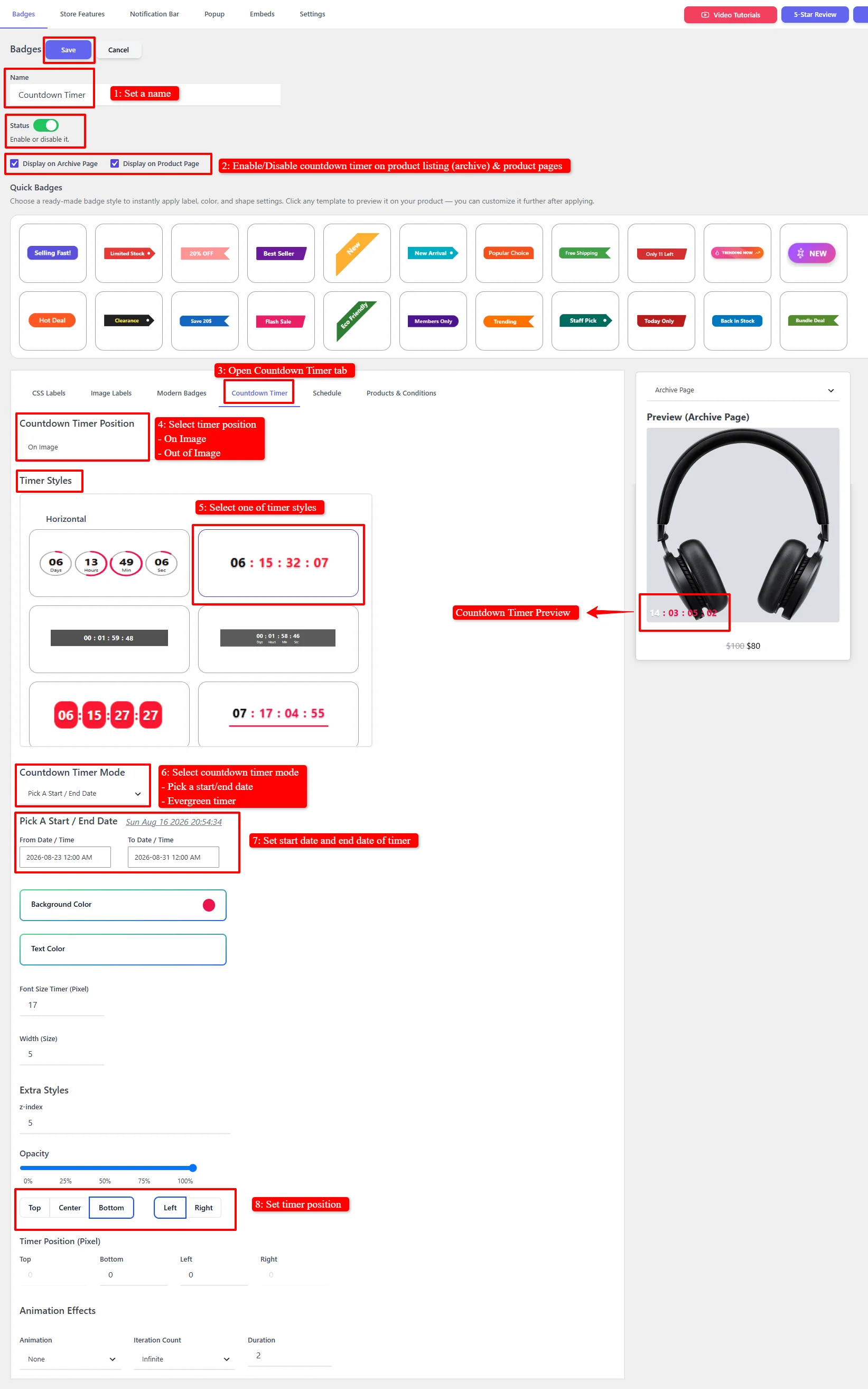Create countdown timer in Sale Booster