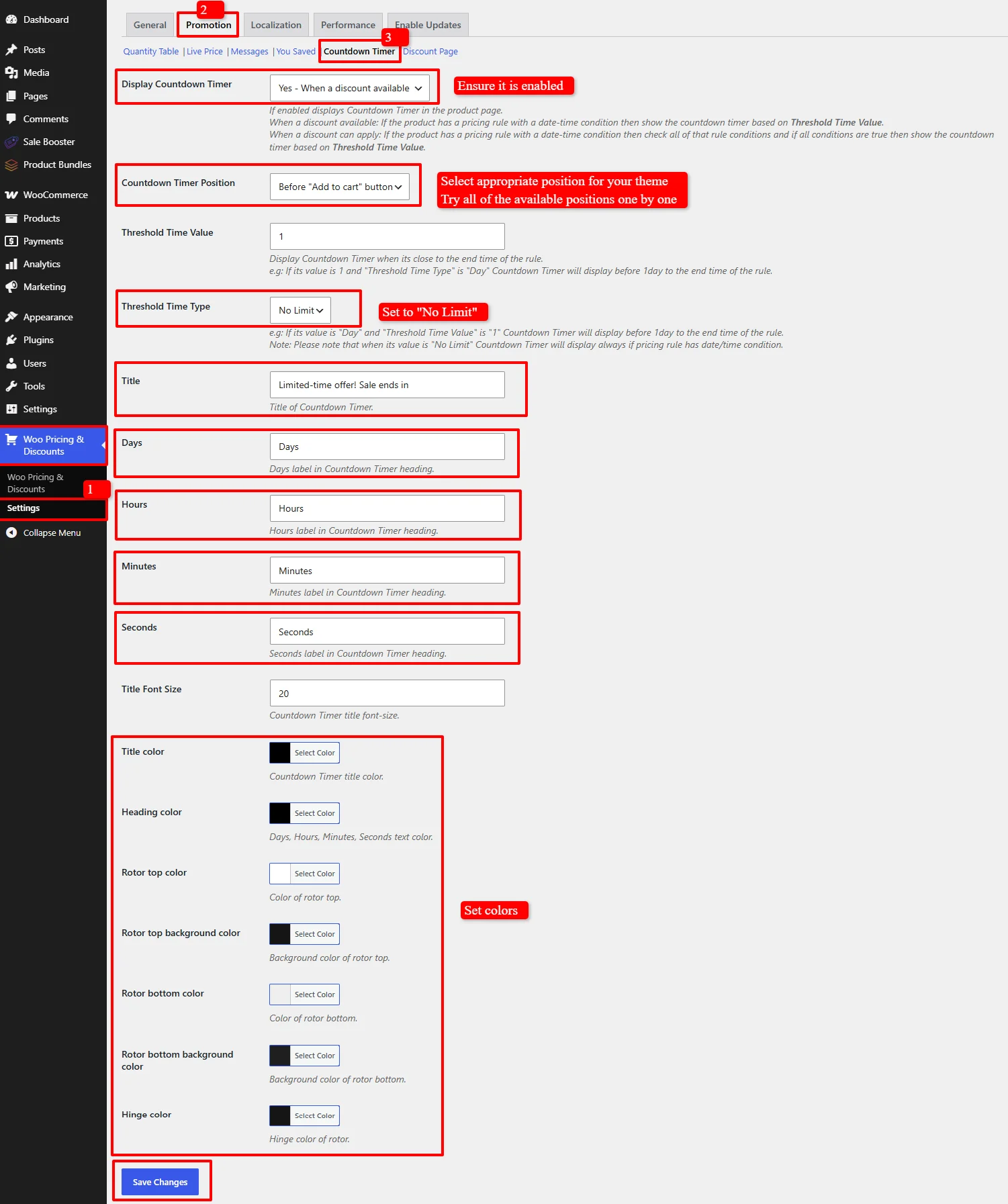 Countdown Timer settings in Discount Rules plugin