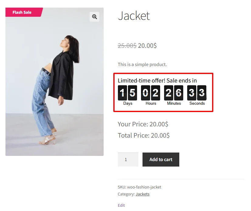 Countdown timer on product page