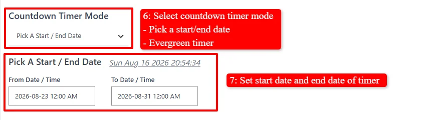 Set countdown timer schedule