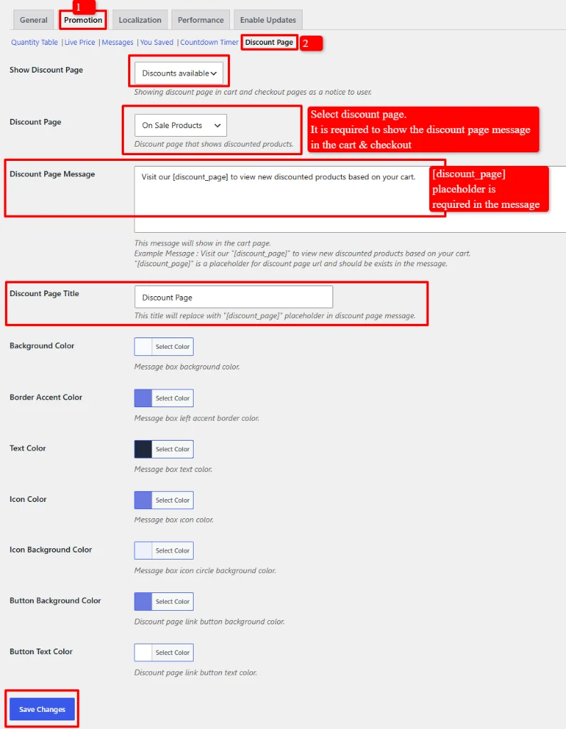 Discount Page Settings