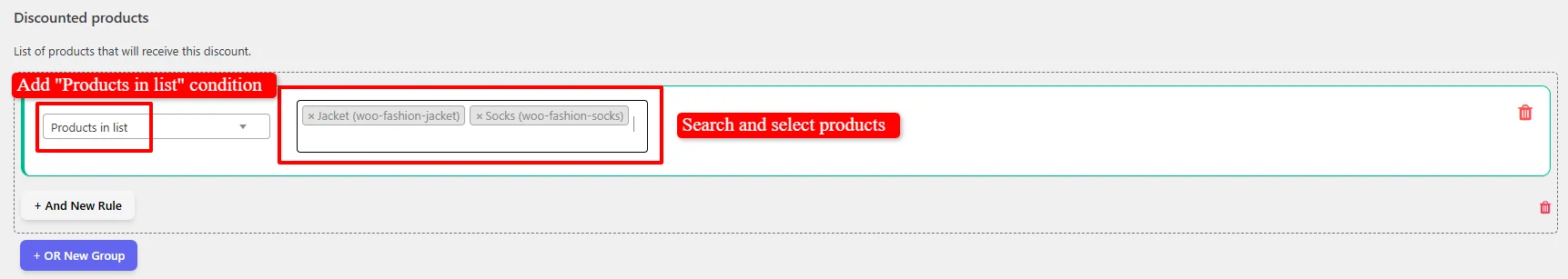 Select products for role discount