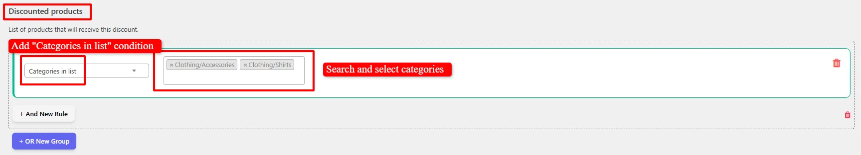 Select categories for role discount