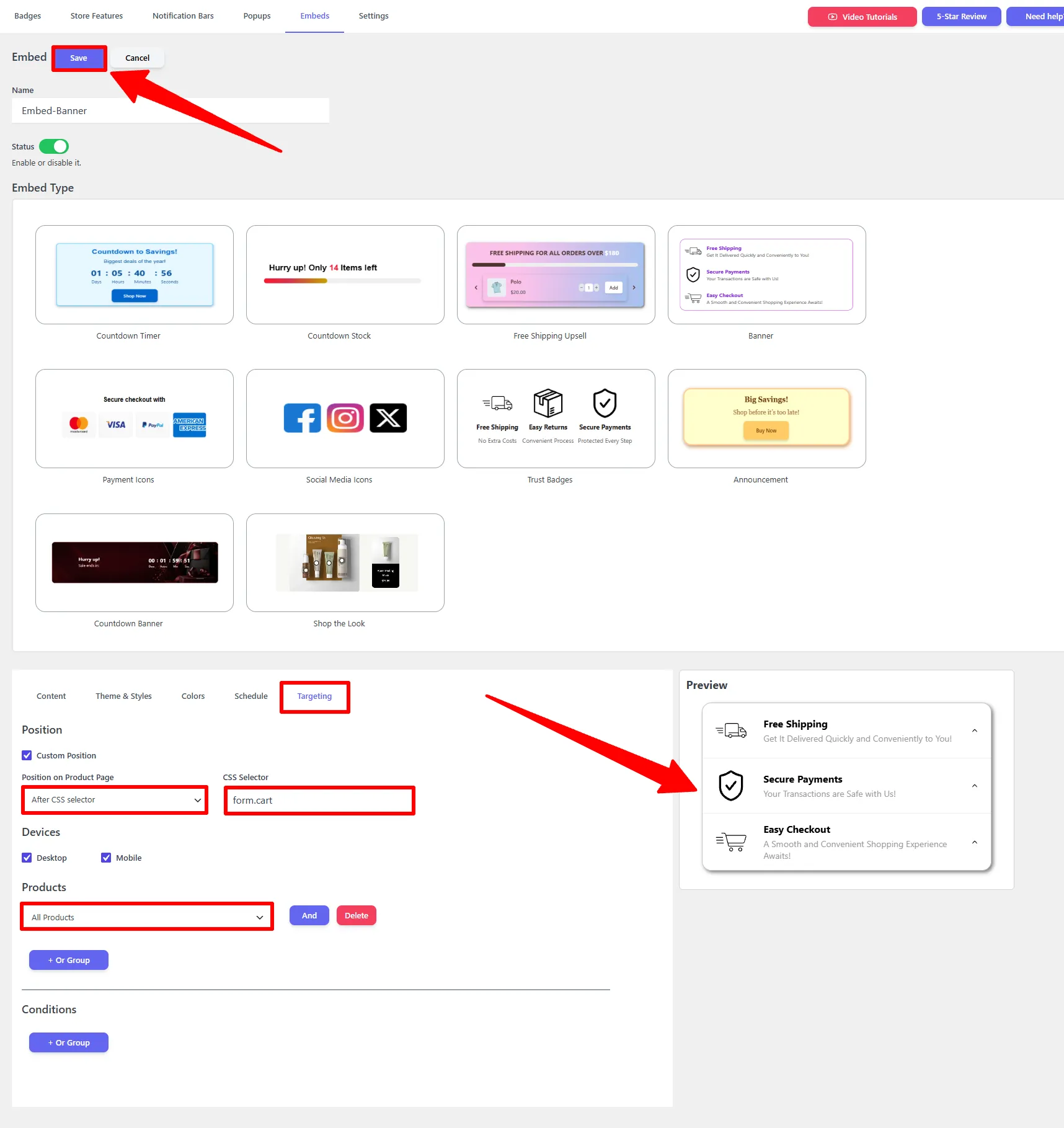 Targeting tab: Custom Position after form.cart, devices, and product rules