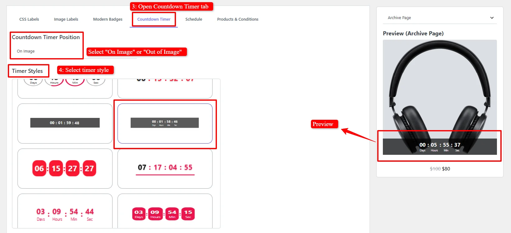 Evergreen timer styles