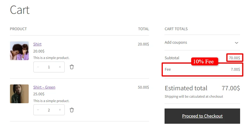 10% Fee applied in WooCommerce cart