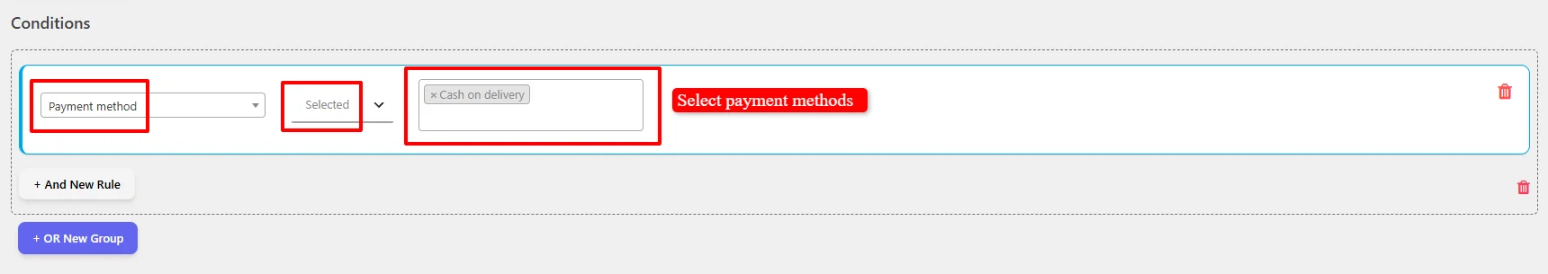 Select payment method condition