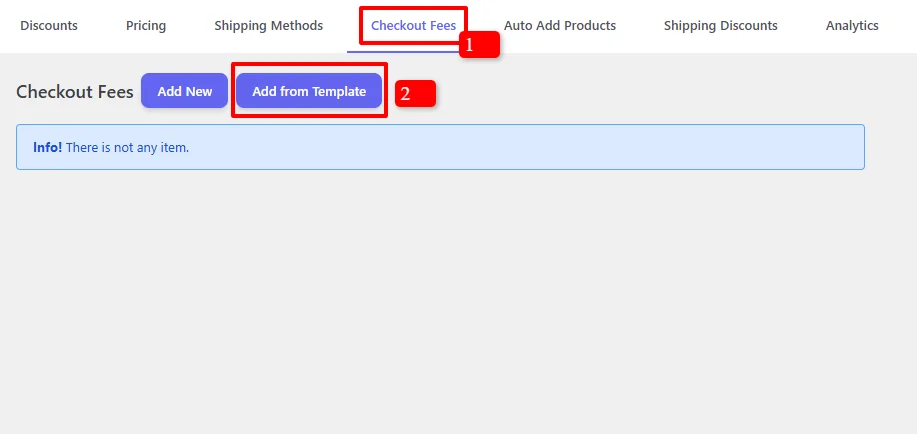 Checkout Fees tab - Add from Template