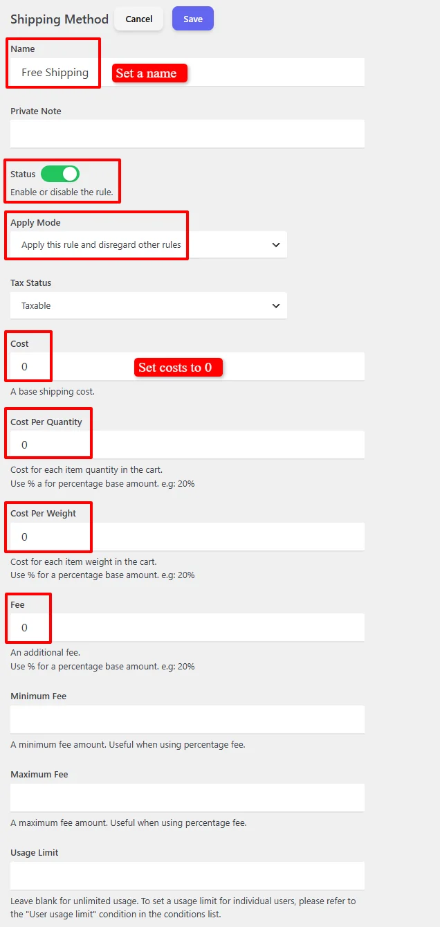 Free Shipping for User Roles configuration