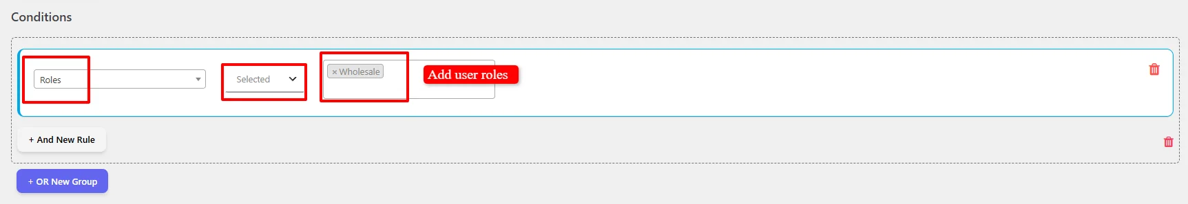 Free Shipping for User Roles conditions