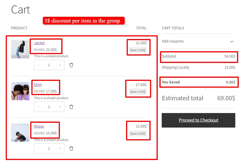 $3 discount per item in cart